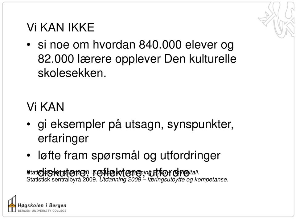 Vi KAN gi eksempler på utsagn, synspunkter, erfaringer løfte fram spørsmål og