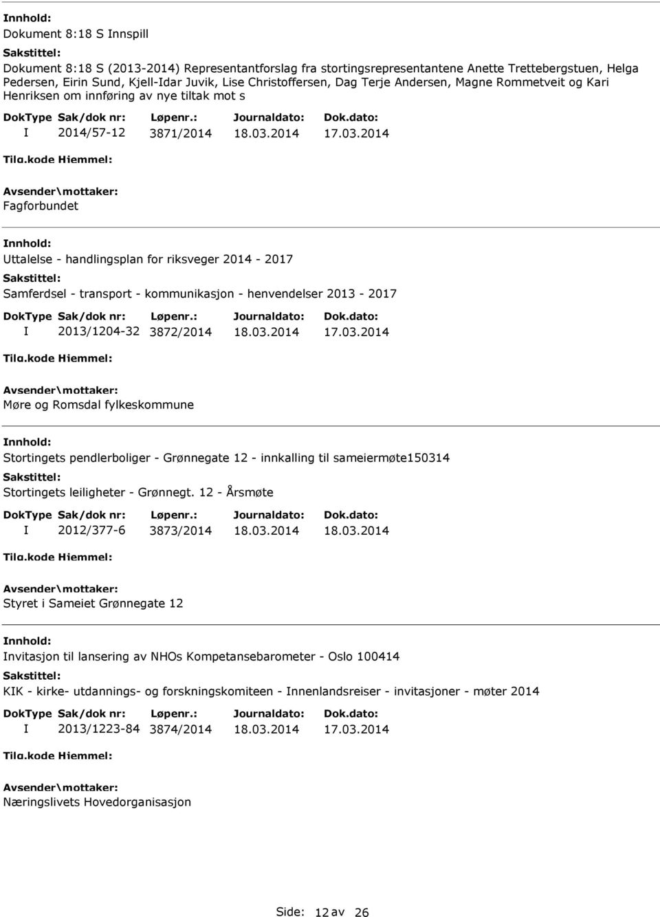kommunikasjon - henvendelser 2013-2017 2013/1204-32 3872/2014 Møre og Romsdal fylkeskommune Stortingets pendlerboliger - Grønnegate 12 - innkalling til sameiermøte150314 Stortingets leiligheter -