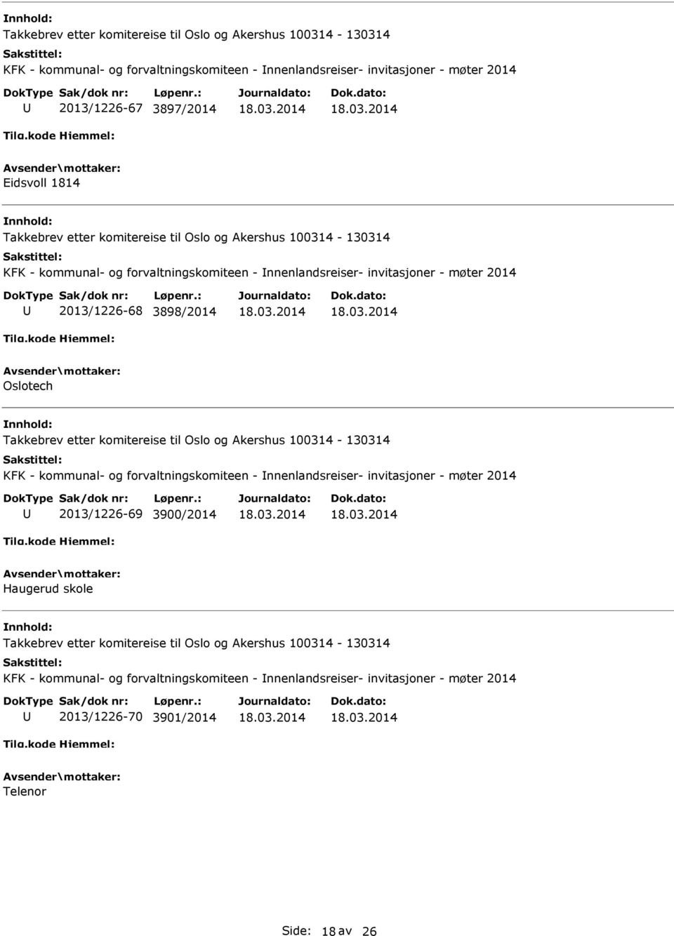 kommunal- og forvaltningskomiteen - nnenlandsreiser- invitasjoner - møter 2014 2013/1226-69 3900/2014 Haugerud skole KFK -