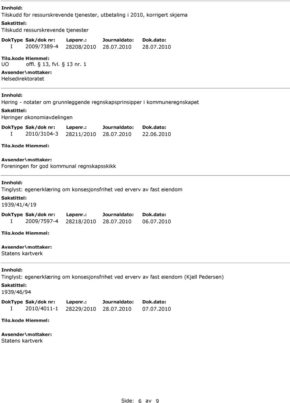 1 Helsedirektoratet nnhold: Høring - notater om grunnleggende regnskapsprinsipper i kommuneregnskapet Høringer økonomiavdelingen 2010/3104-3 28211/2010 22.