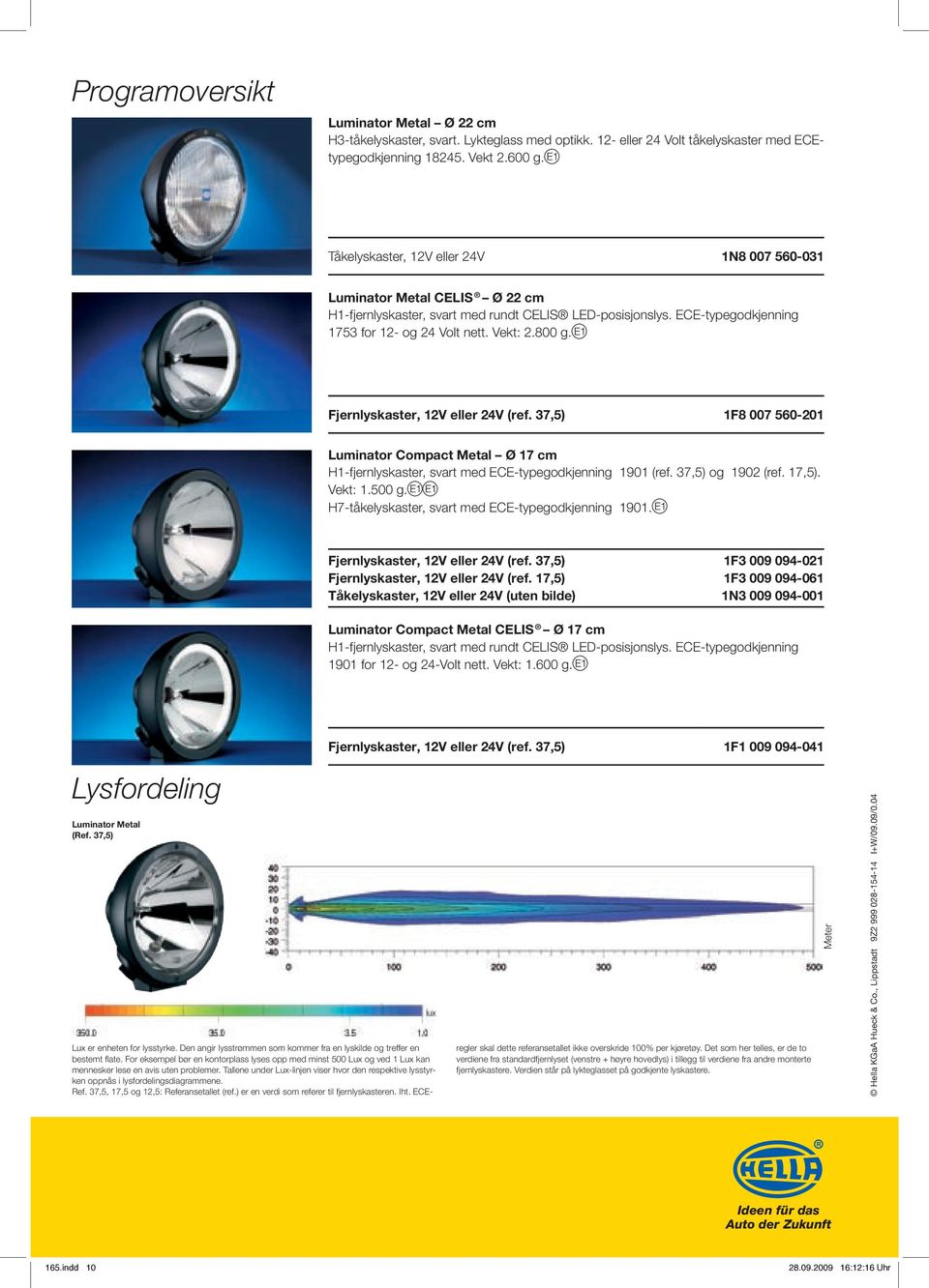 Fjernlyskaster, 12V eller 24V (ref. 37,5) 1F8 007 560-201 Luminator Compact Metal Ø 17 cm H1-fjernlyskaster, svart med ECE-typegodkjenning 1901 (ref. 37,5) og 1902 (ref. 17,5). Vekt: 1.500 g.