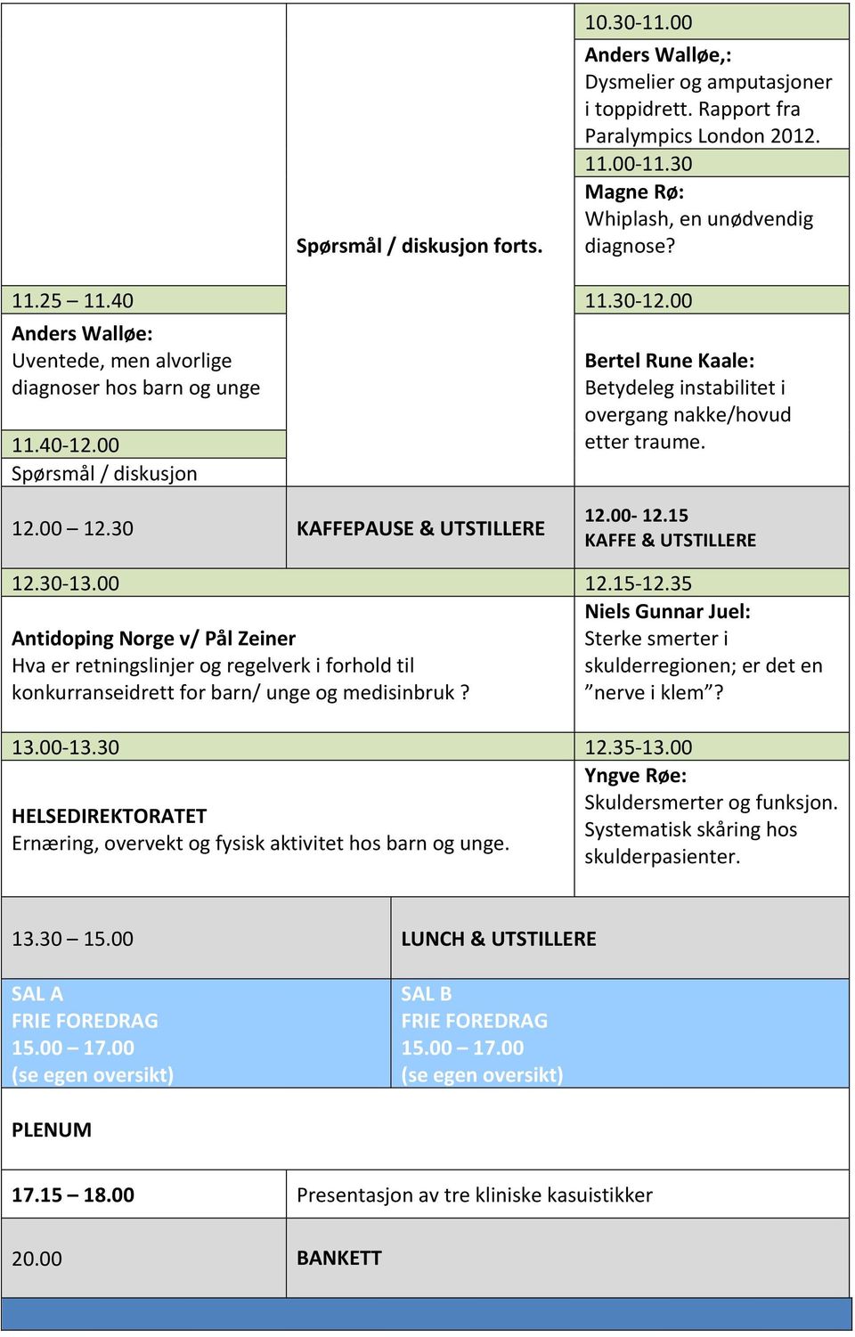 00 12.30 KAFFEPAUSE & UTSTILLERE 12.30-13.00 Antidoping Norge v/ Pål Zeiner Hva er retningslinjer og regelverk i forhold til konkurranseidrett for barn/ unge og medisinbruk? 13.00-13.