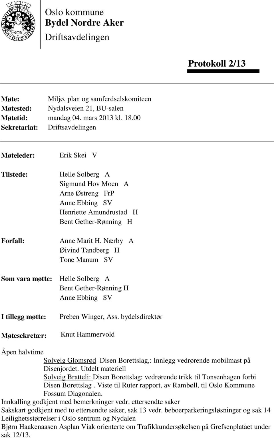 Amundrustad H Bent Gether-Rønning H Anne Marit H. Nærby A Øivind Tandberg H Tone Manum SV Helle Solberg A Bent Gether-Rønning H Anne Ebbing SV Preben Winger, Ass.