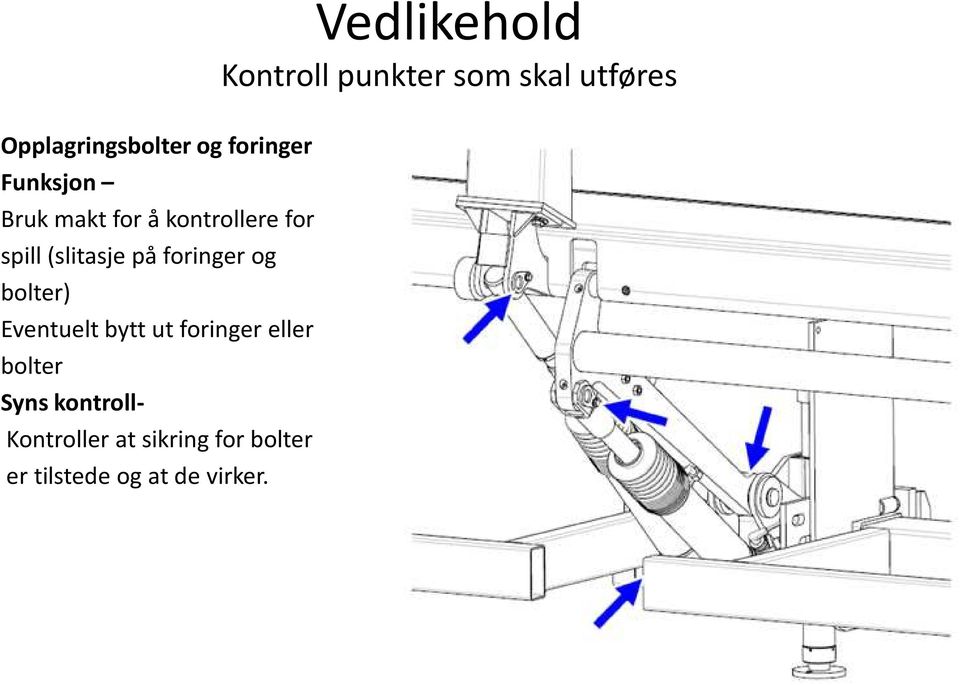 foringer og bolter) Eventuelt bytt ut foringer eller bolter Syns