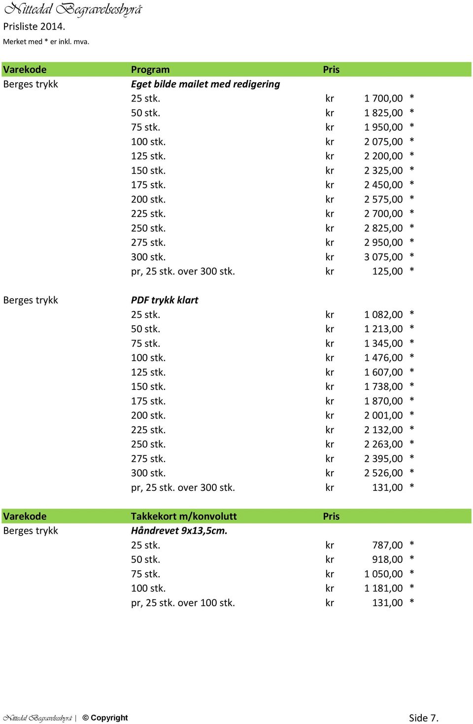 kr 1 082,00 * 50 stk. kr 1 213,00 * 75 stk. kr 1 345,00 * 100 stk. kr 1 476,00 * 125 stk. kr 1 607,00 * 150 stk. kr 1 738,00 * 175 stk. kr 1 870,00 * 200 stk. kr 2 001,00 * 225 stk.