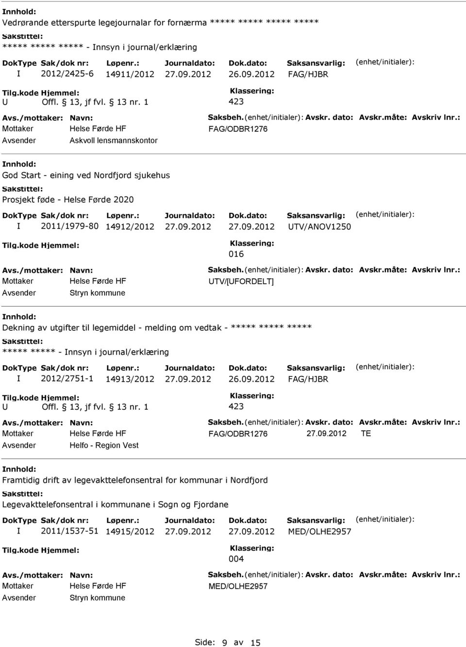 legemiddel - melding om vedtak - ***** ***** ***** ***** ***** - nnsyn i journal/erklæring 2012/2751-1 14913/2012 TE Helfo - Region Vest Framtidig drift av