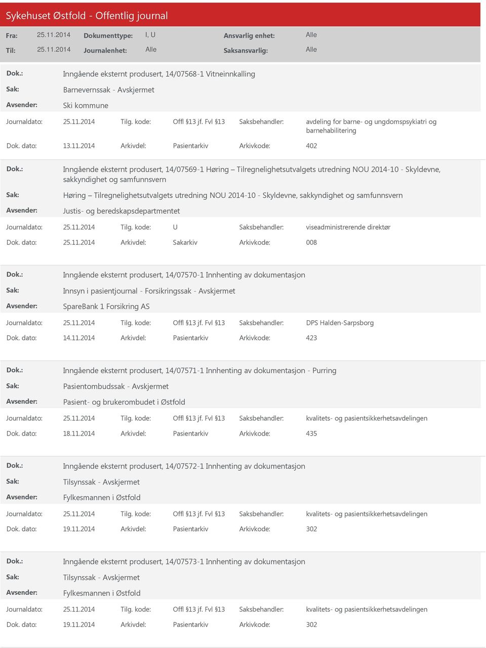 Tilregnelighetsutvalgets utredning NO 2014-10 - Skyldevne, sakkyndighet og samfunnsvern Justis- og beredskapsdepartmentet viseadministrerende direktør Dok.