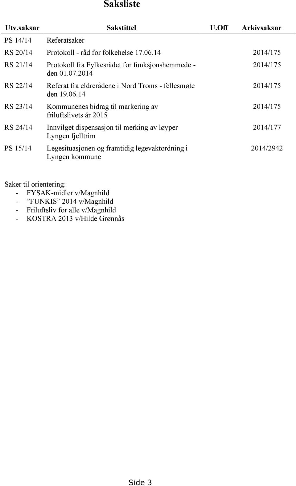 2014 RS 22/14 RS 23/14 RS 24/14 PS 15/14 Referat fra eldrerådene i Nord Troms - fellesmøte den 19.06.