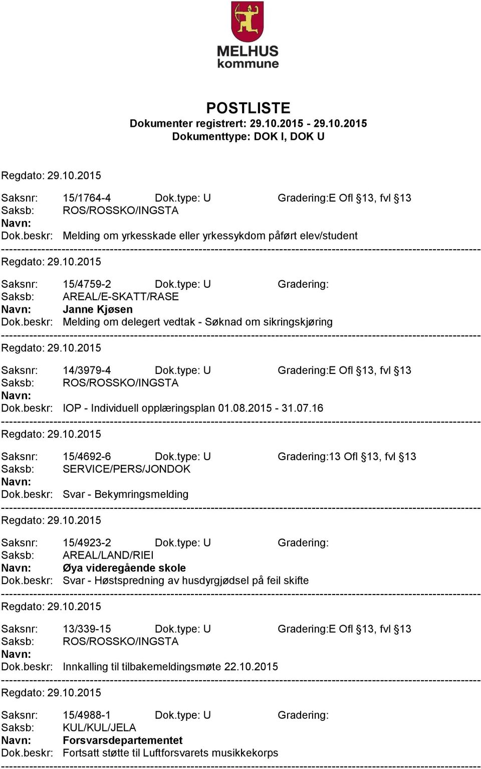 type: U Gradering:E Ofl 13, fvl 13 Saksb: ROS/ROSSKO/INGSTA Dok.beskr: IOP - Individuell opplæringsplan 01.08.2015-31.07.16 Saksnr: 15/4692-6 Dok.