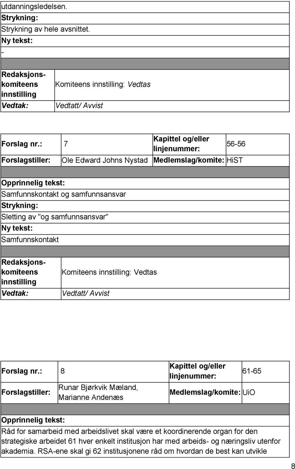 Komiteens : Vedtas Forslag nr.