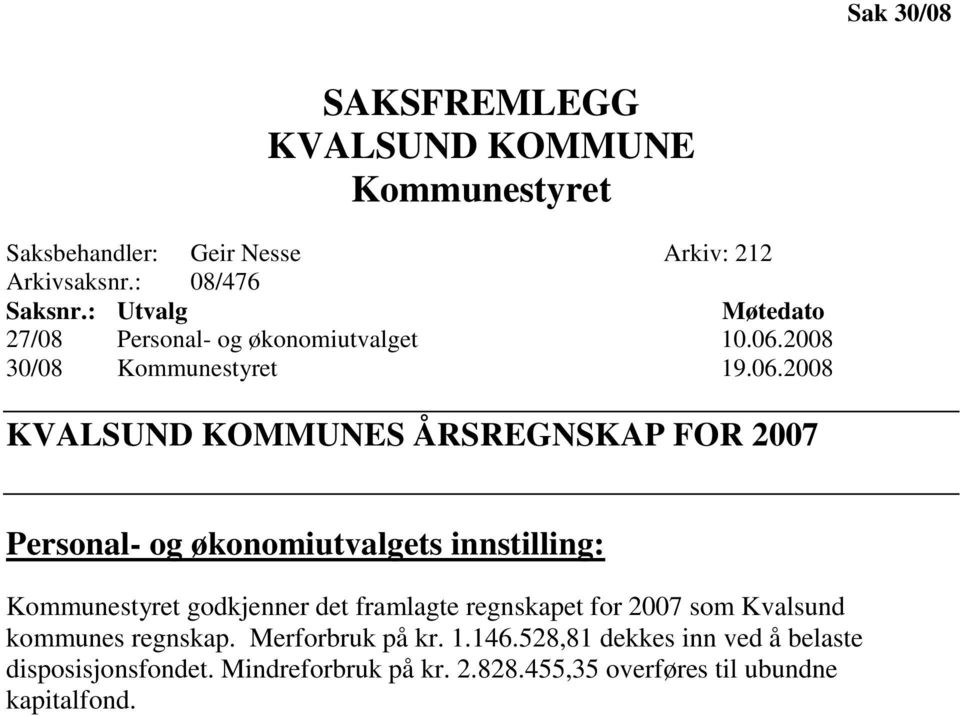 2008 30/08 Kommunestyret 19.06.