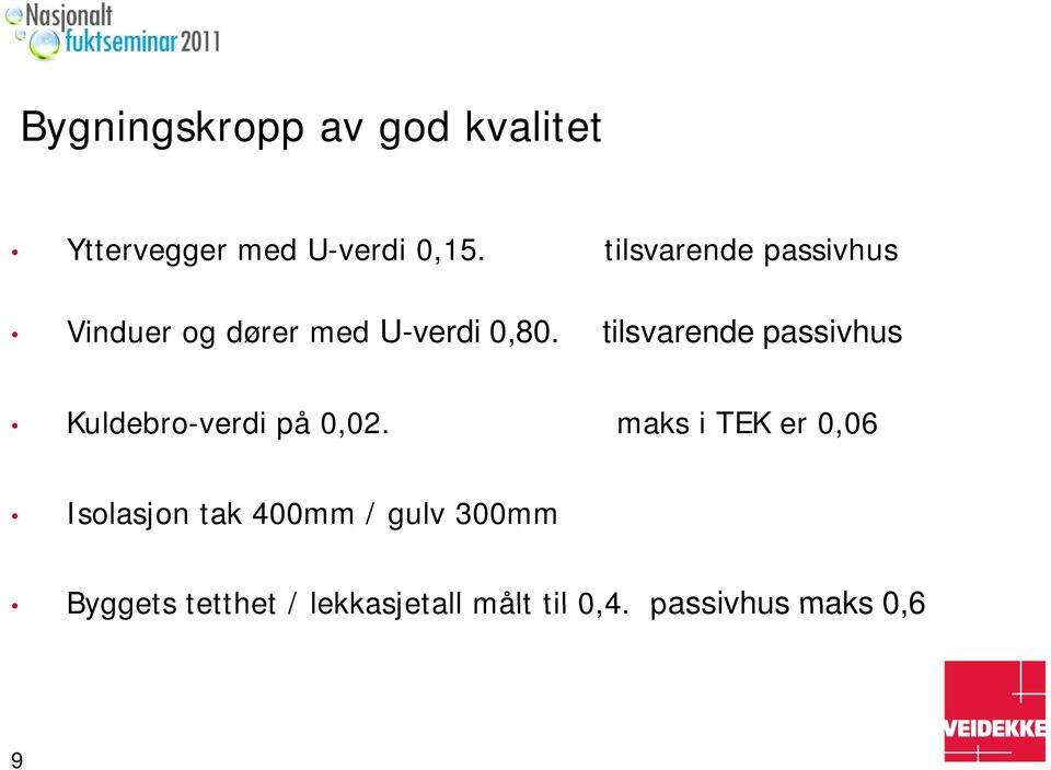 tilsvarende passivhus Kuldebro-verdi på 0,02.