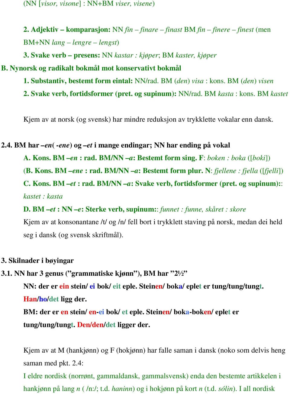 Svake verb, fortidsformer (pret. og supinum): NN/rad. BM kasta : kons. BM kastet Kjem av at norsk (og svensk) har mindre reduksjon av trykklette vokalar enn dansk. 2.4.