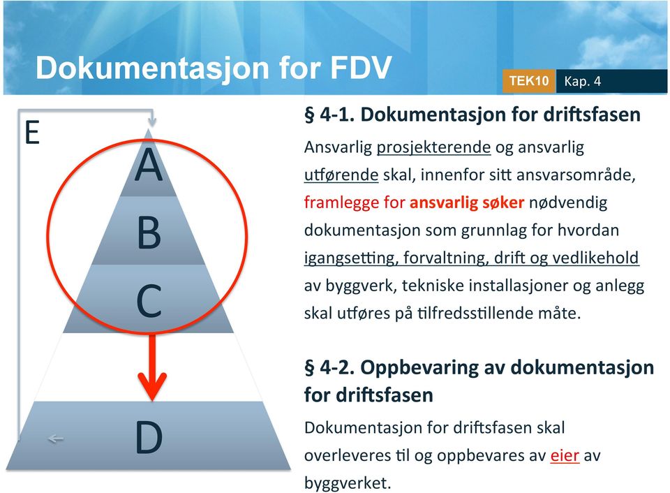 ansvarlig søker nødvendig dokumentasjon som grunnlag for hvordan igangseing, forvaltning, drie og vedlikehold av byggverk,