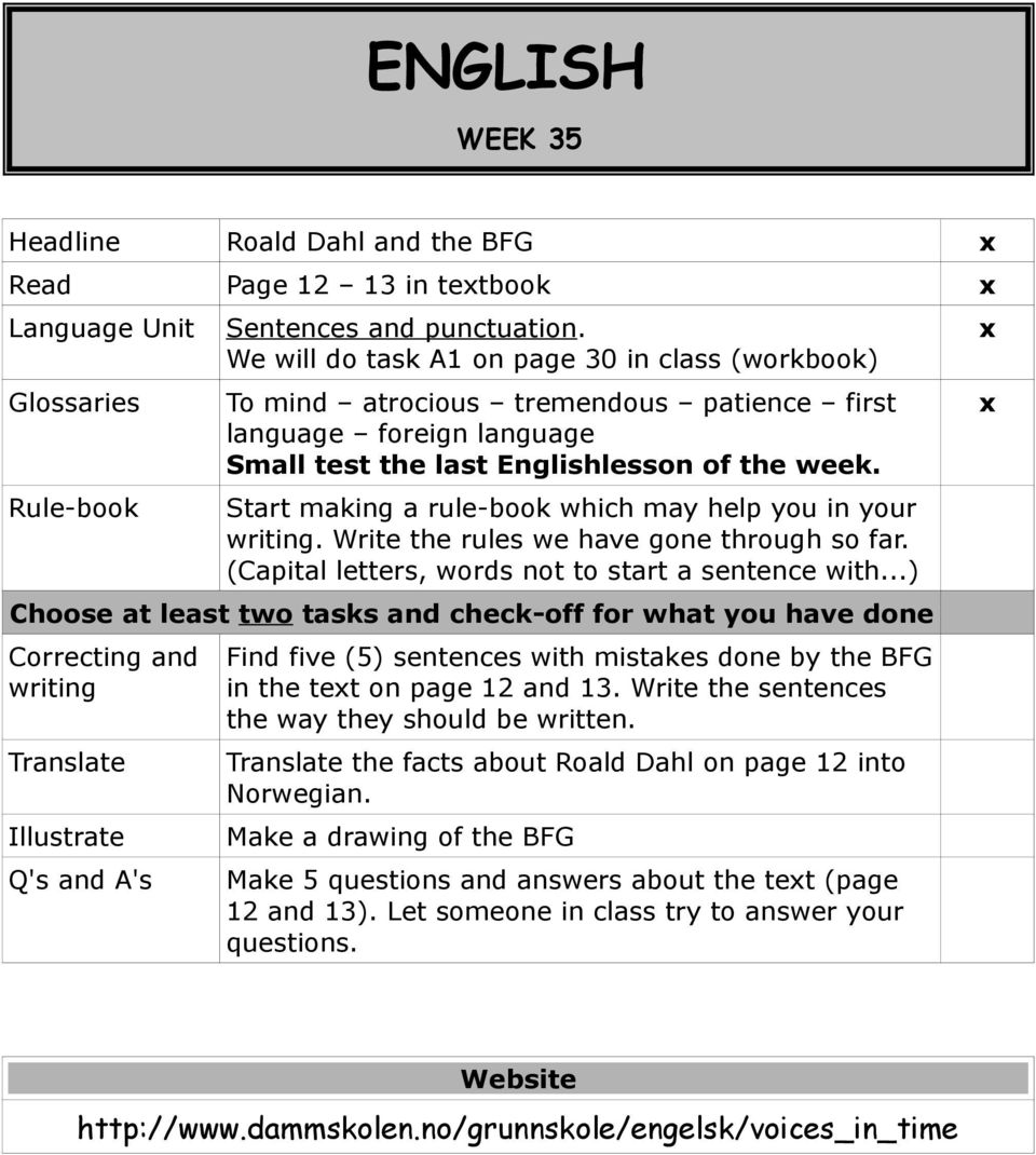 Start making a rule-book which may help you in your writing. Write the rules we have gone through so far. (Capital letters, words not to start a sentence with.