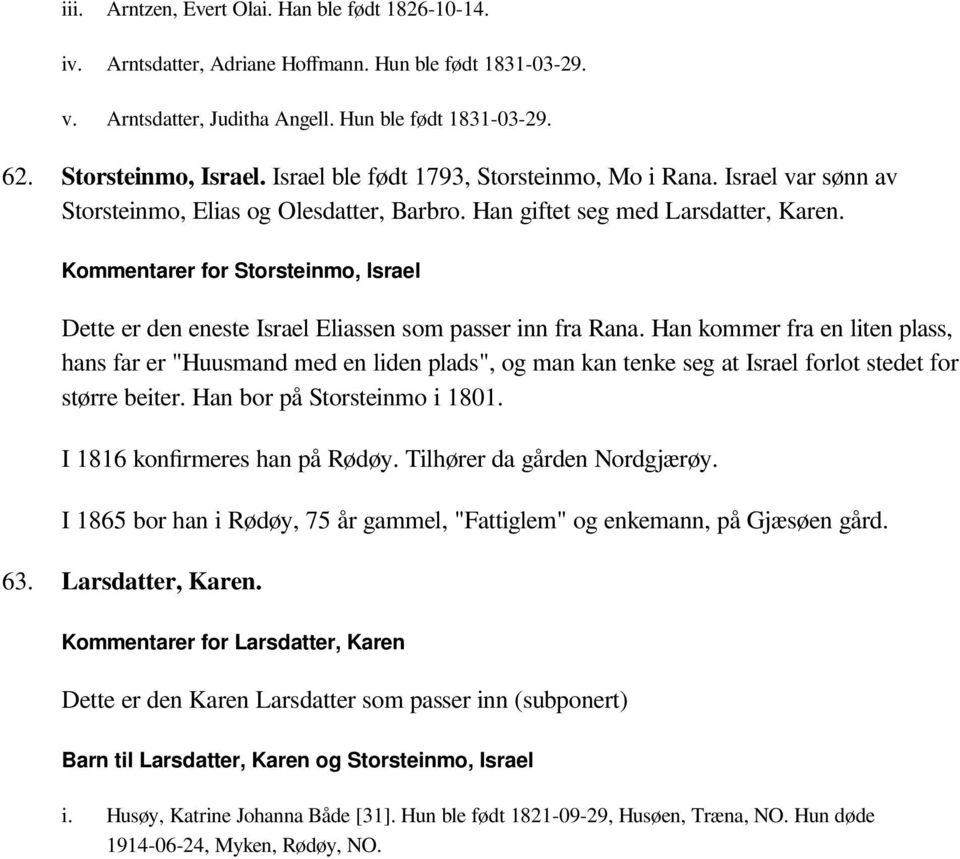 Kommentarer for Storsteinmo, Israel Dette er den eneste Israel Eliassen som passer inn fra Rana.
