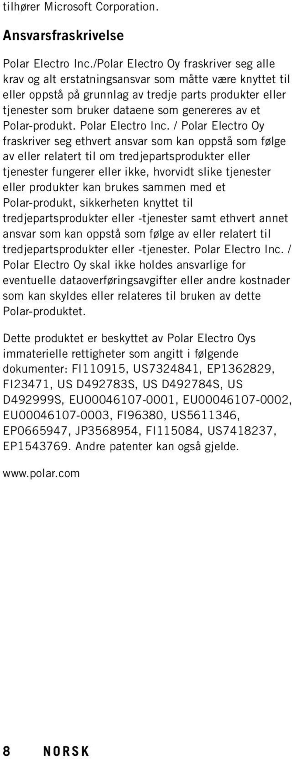 et Polar-produkt. Polar Electro Inc.