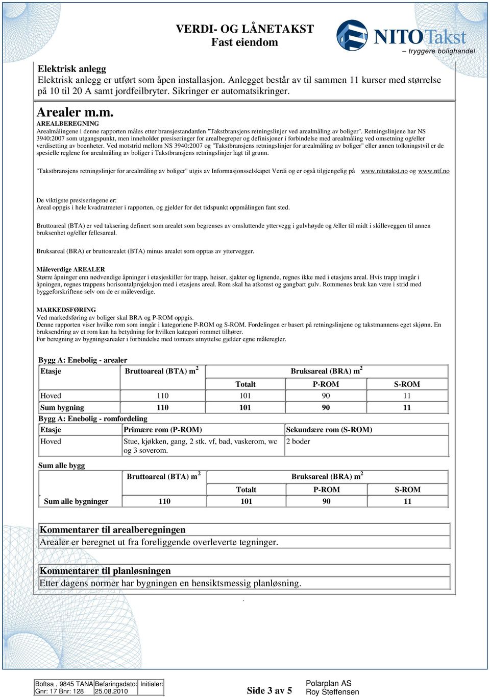 inneholder presiseringer for arealbegreper og definisjoner i forbindelse med arealmåling ved omsetning og/eller verdisetting av boenheter Ved motstrid mellom NS 3940:007 og "Takstbransjens