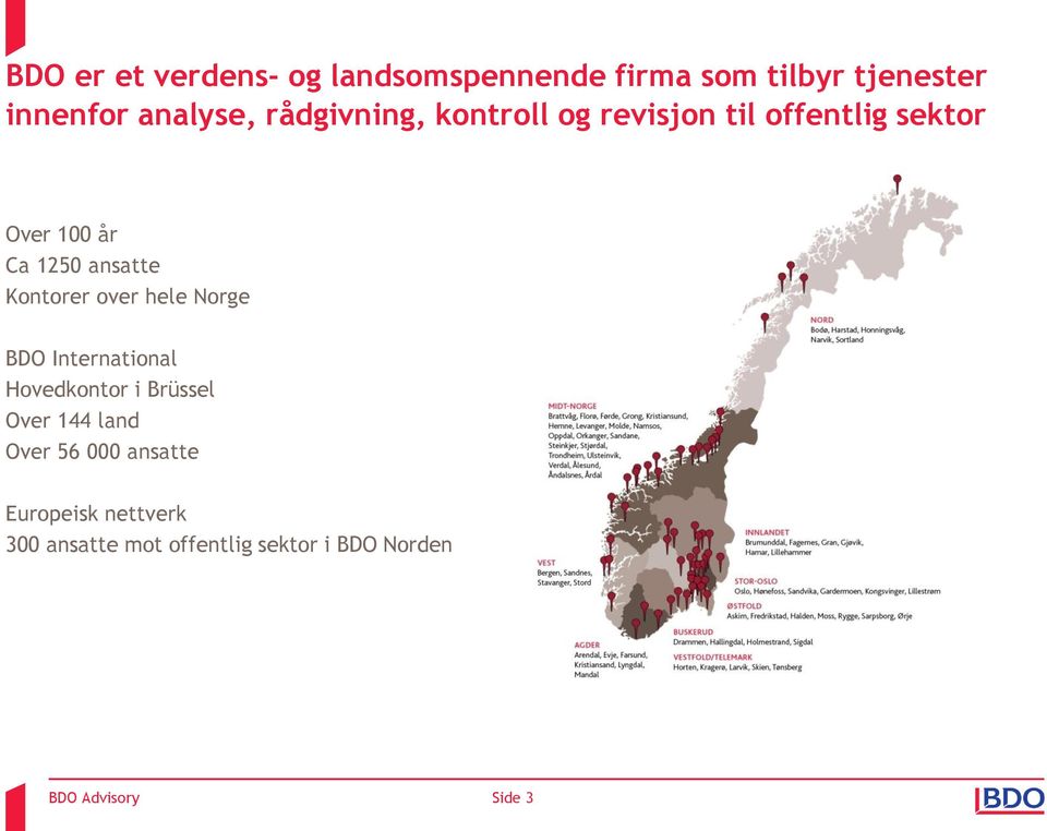 Kontorer over hele Norge BDO International Hovedkontor i Brüssel Over 144 land Over 56