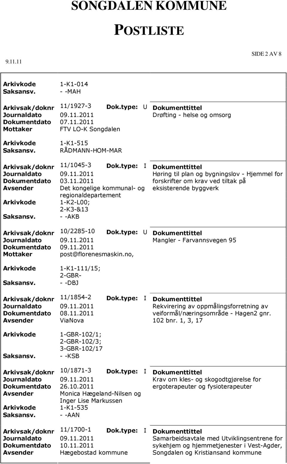 type: U Dokumenttittel Mangler - Farvannsvegen 95 Mottaker post@florenesmaskin.