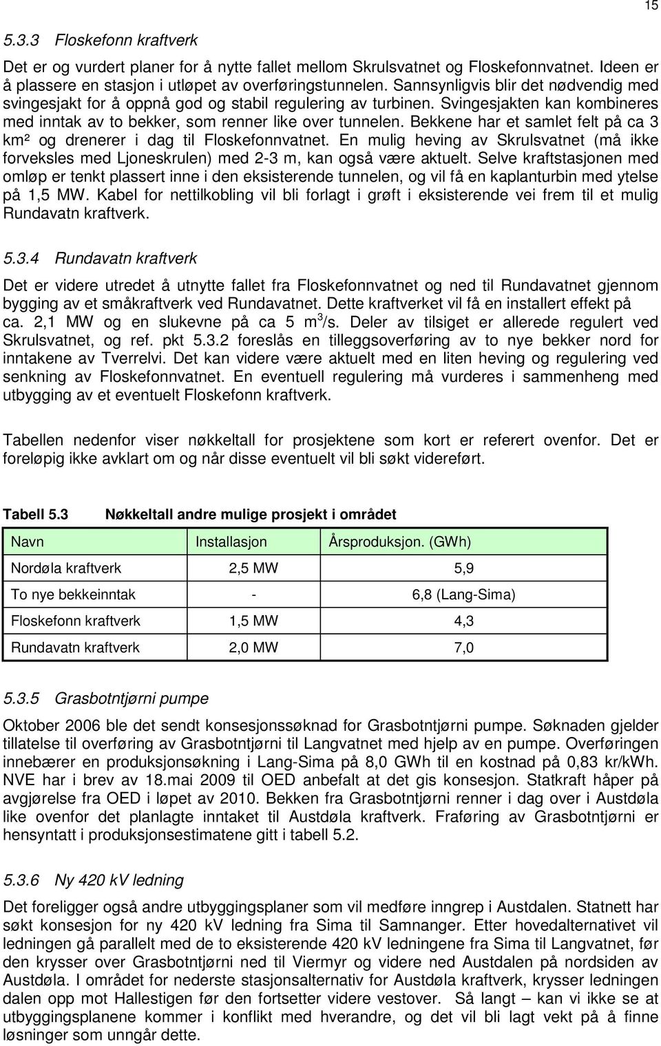 Bekkene har et samlet felt på ca 3 km² og drenerer i dag til Floskefonnvatnet. En mulig heving av Skrulsvatnet (må ikke forveksles med Ljoneskrulen) med 2-3 m, kan også være aktuelt.