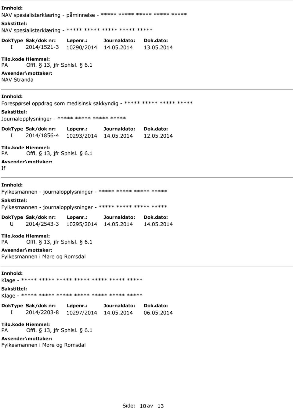 2014 Fylkesmannen - journalopplysninger - Fylkesmannen - journalopplysninger - A 2014/2543-3 10295/2014