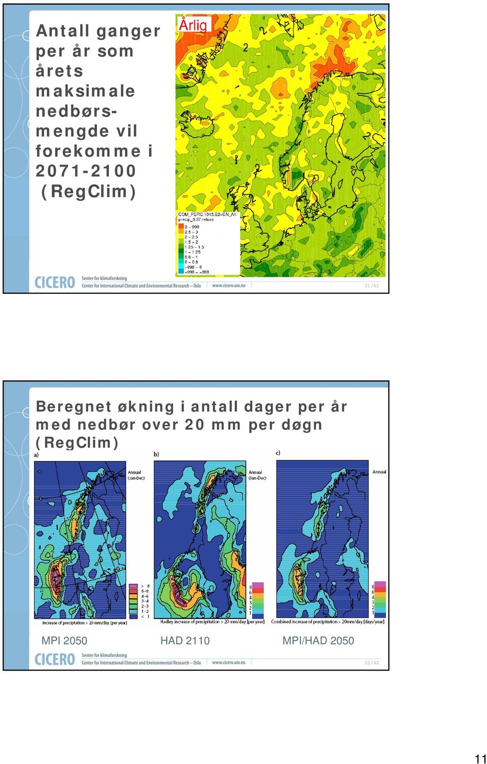 21/42 Beregnet økning i antall dager per år med