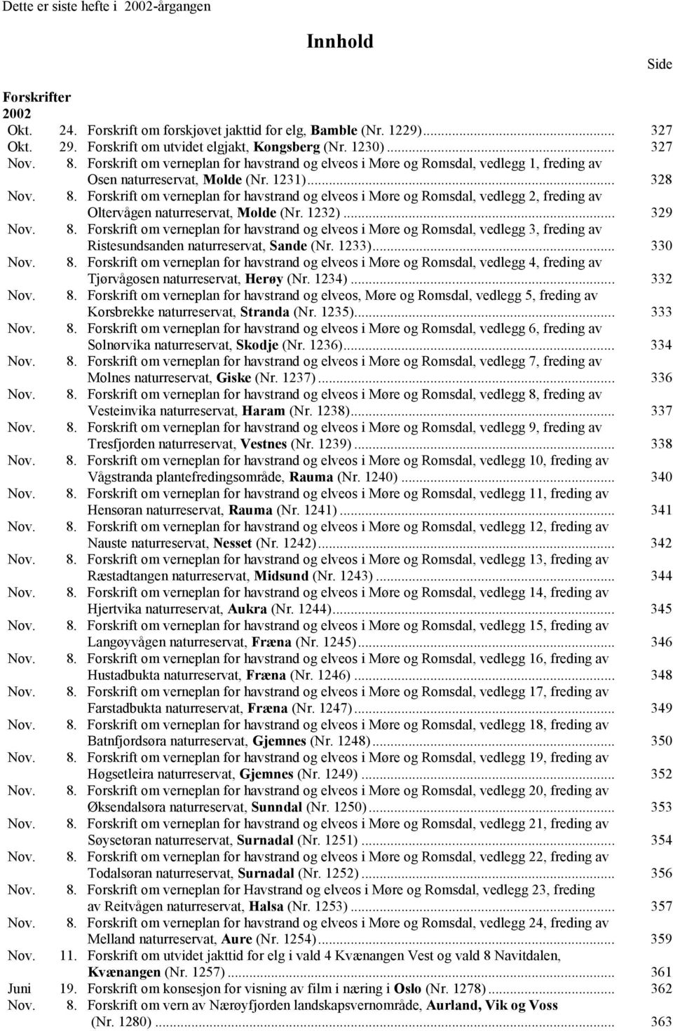 1232)... 329 Nov. 8. Forskrift om verneplan for havstrand og elveos i Møre og Romsdal, vedlegg 3, freding av Ristesundsanden naturreservat, Sande (Nr. 1233)... 330 Nov. 8. Forskrift om verneplan for havstrand og elveos i Møre og Romsdal, vedlegg 4, freding av Tjørvågosen naturreservat, Herøy (Nr.