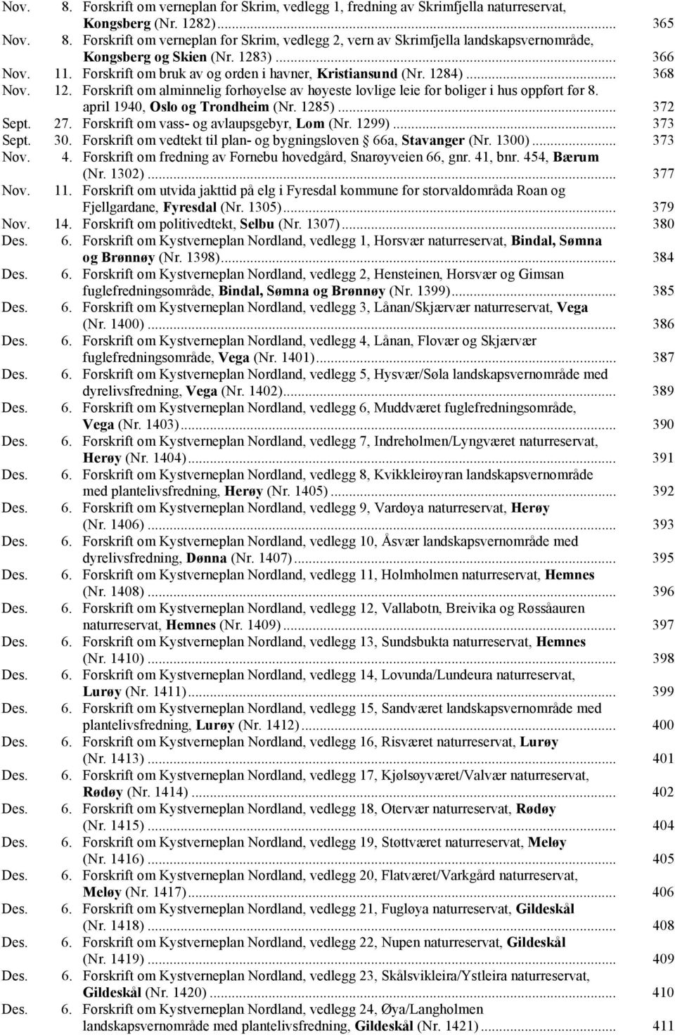 april 1940, Oslo og Trondheim (Nr. 1285)... 372 Sept. 27. Forskrift om vass- og avlaupsgebyr, Lom (Nr. 1299)... 373 Sept. 30. Forskrift om vedtekt til plan- og bygningsloven 66a, Stavanger (Nr. 1300).