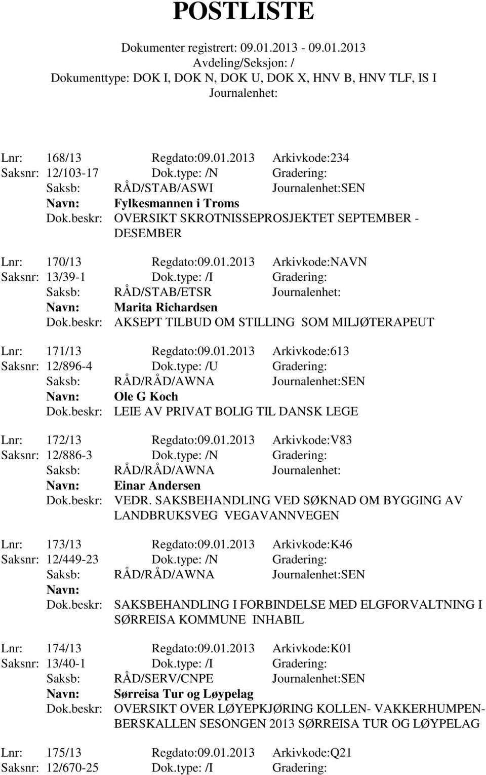 beskr: AKSEPT TILBUD OM STILLING SOM MILJØTERAPEUT Lnr: 171/13 Regdato:09.01.2013 Arkivkode:613 Saksnr: 12/896-4 Dok.type: /U Gradering: Saksb: RÅD/RÅD/AWNA SEN Ole G Koch Dok.