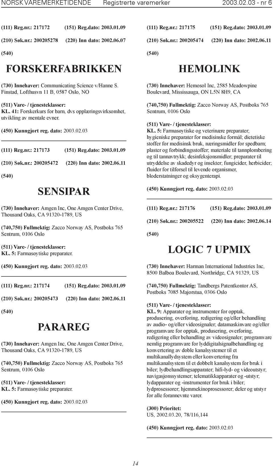 41: Forskerkurs for barn, dvs opplæringsvirksomhet, utvikling av mentale evner. (111) Reg.nr.: 217173 (151) Reg.dato: 2003.01.09 (210) Søk.nr.: 200205472 (220) Inn dato: 2002.06.