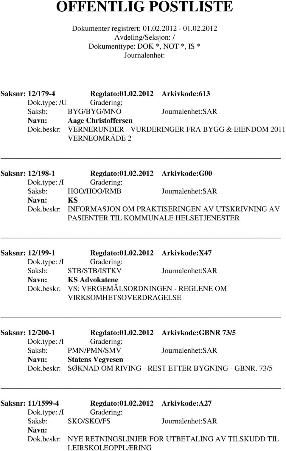 beskr: VS: VERGEMÅLSORDNINGEN - REGLENE OM VIRKSOMHETSOVERDRAGELSE Saksnr: 12/200-1 Regdato:01.02.2012 Arkivkode:GBNR 73/5 Saksb: PMN/PMN/SMV SAR Statens Vegvesen Dok.