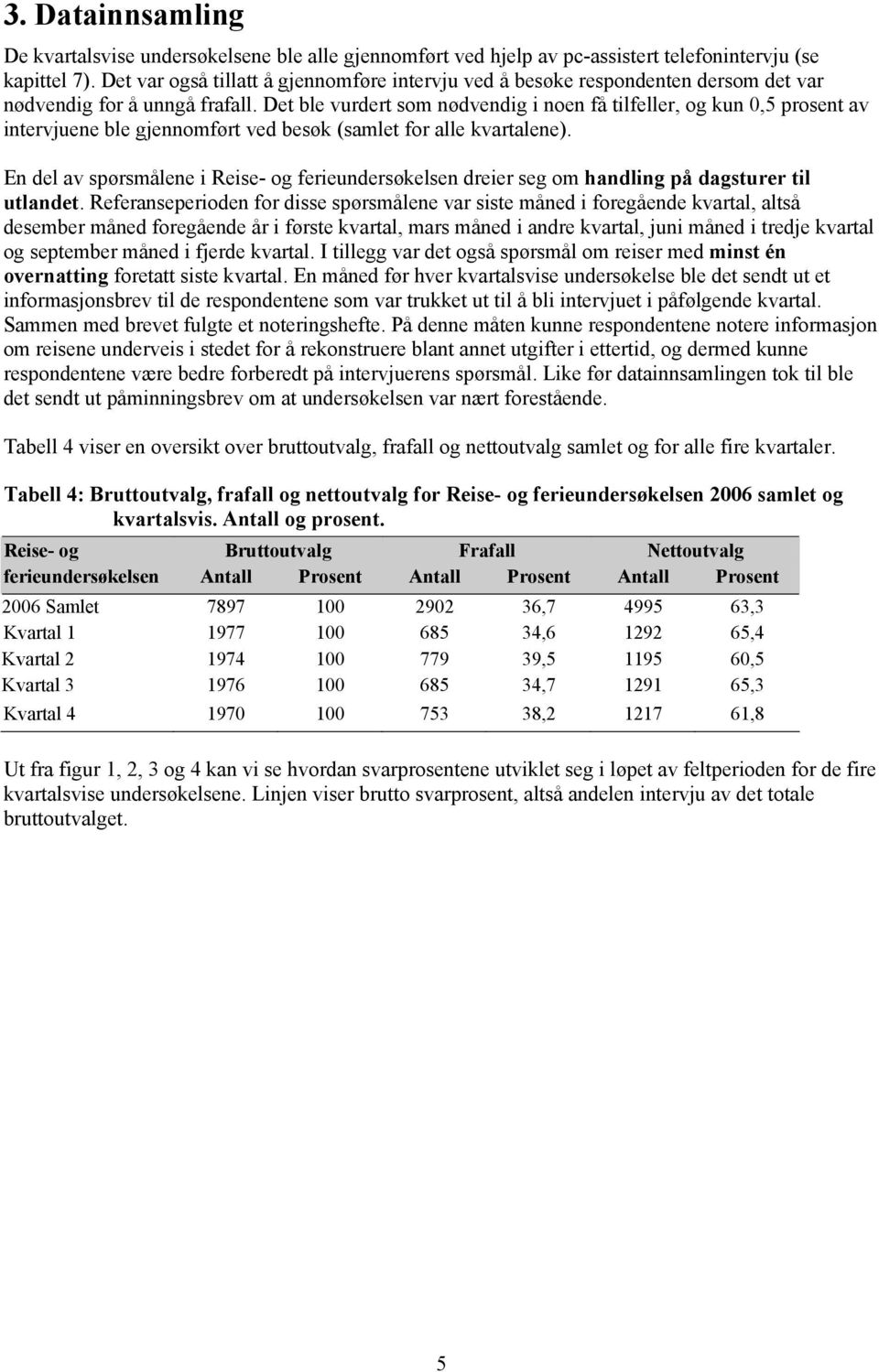 Det ble vurdert som nødvendig i noen få tilfeller, og kun 0,5 prosent av intervjuene ble gjennomført ved besøk (samlet for alle kvartalene).
