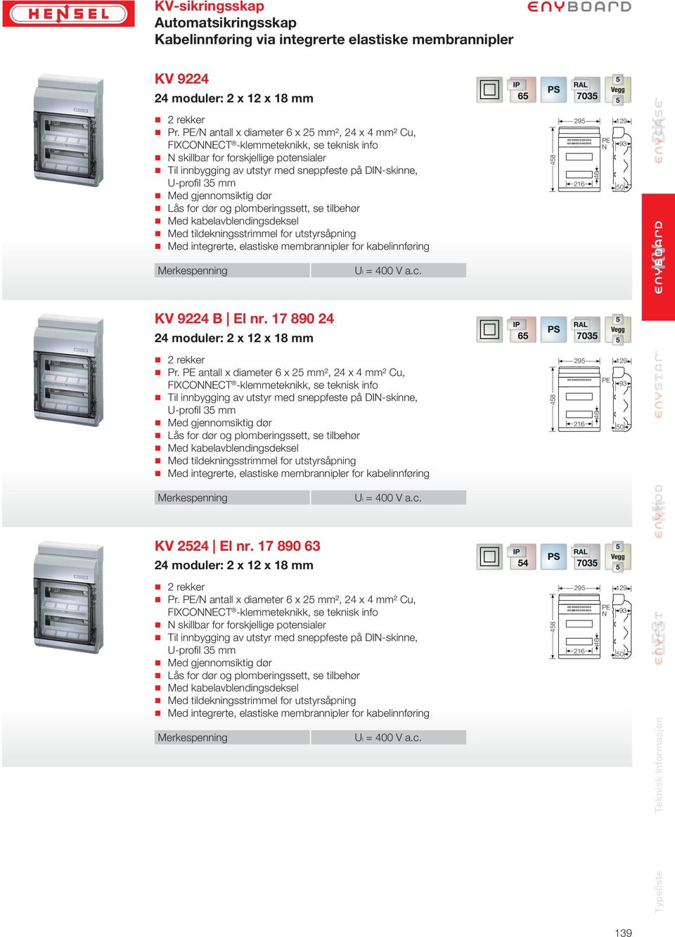 17 890 24 5 24 moduler: 2 x 12 x 18 mm 2 rekker Pr. antall x diameter 6 x 25 mm², 24 x 4 mm² Cu, 2524 El nr.