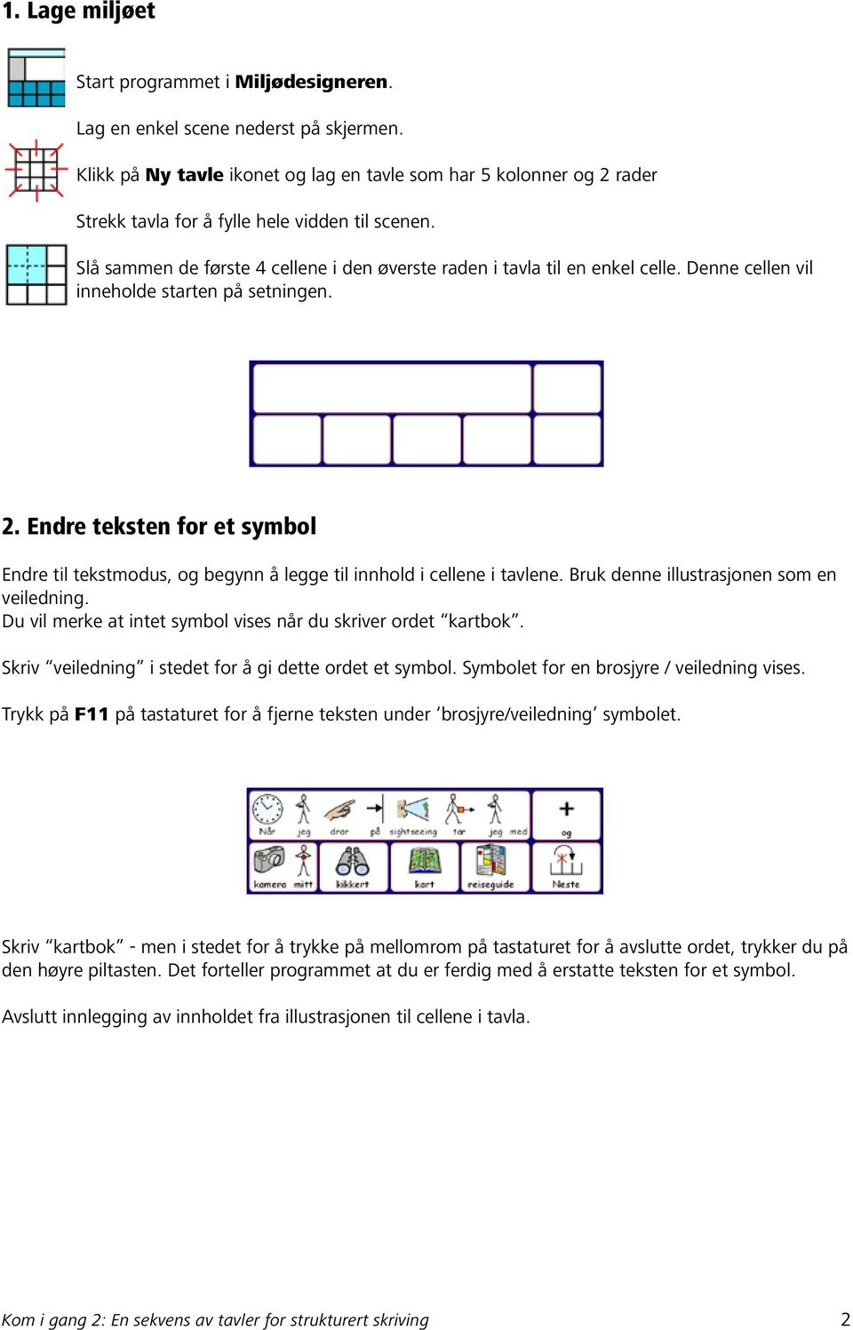 Denne cellen vil inneholde starten på setningen. 2. Endre teksten for et symbol Endre til tekstmodus, og begynn å legge til innhold i cellene i tavlene. Bruk denne illustrasjonen som en veiledning.