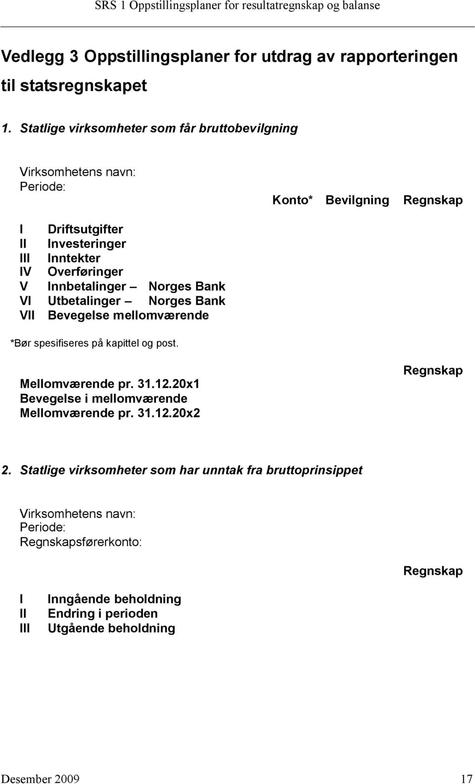 Innbetalinger Norges Bank VI Utbetalinger Norges Bank VII Bevegelse mellomværende *Bør spesifiseres på kapittel og post. Mellomværende pr. 31.12.