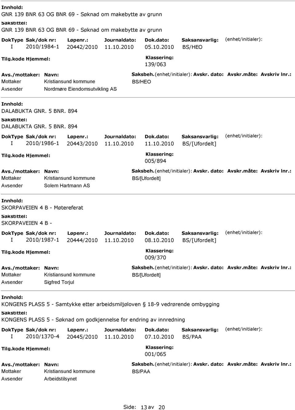 måte: Avskriv lnr.: BS/[fordelt] Solem Hartmann AS SKORPAVN 4 B - Møtereferat SKORPAVN 4 B - 2010/1987-1 20444/2010 BS/[fordelt] 009/370 Avs./mottaker: Navn: Saksbeh. Avskr. dato: Avskr.