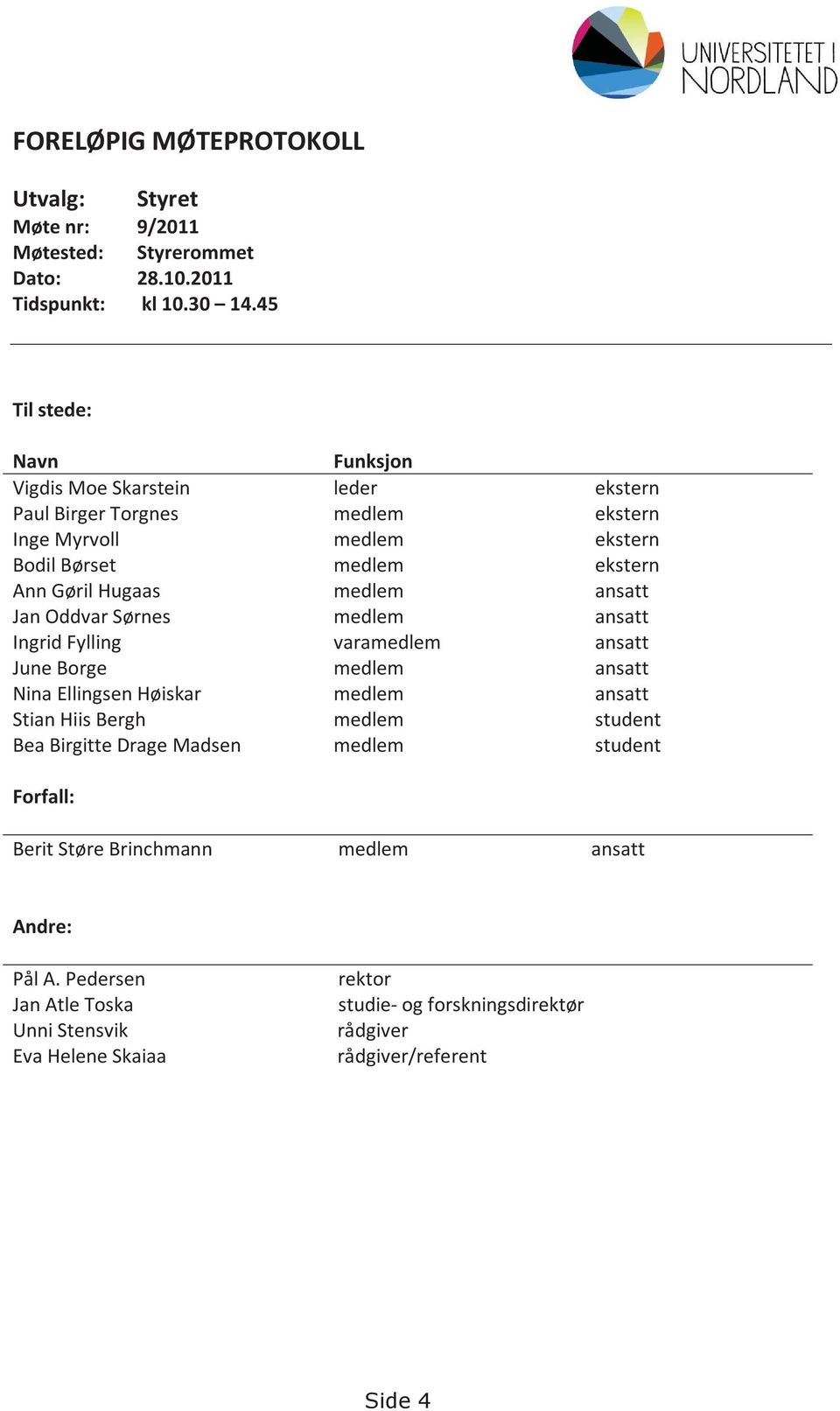 medlem ansatt Jan Oddvar Sørnes Ingrid Fylling medlem varamedlem ansatt ansatt June Borge medlem ansatt Nina Ellingsen Høiskar medlem ansatt Stian Hiis Bergh medlem