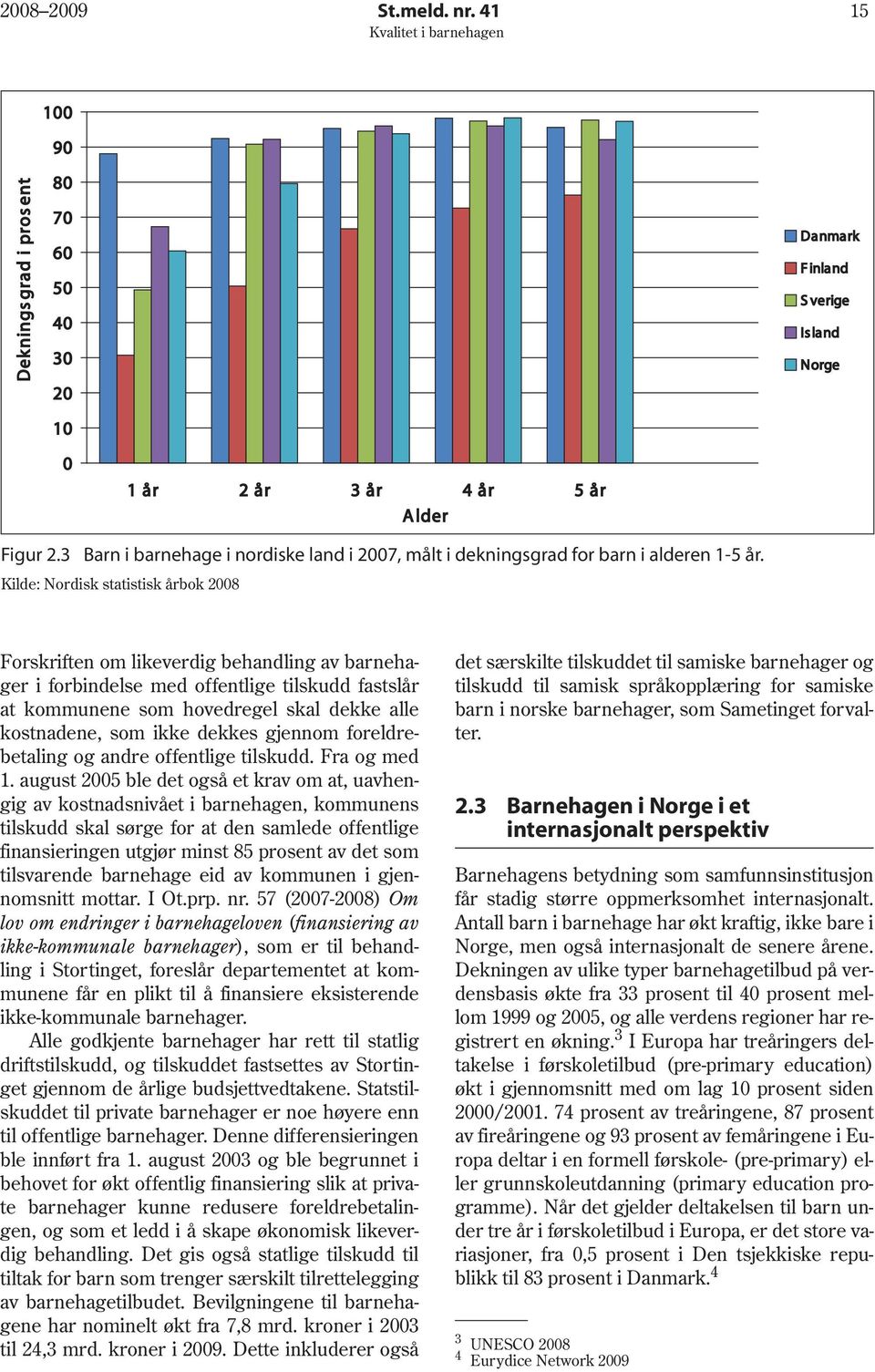 Kilde: Nordisk statistisk årbok 2008 Forskriften om likeverdig behandling av barnehager i forbindelse med offentlige tilskudd fastslår at kommunene som hovedregel skal dekke alle kostnadene, som ikke