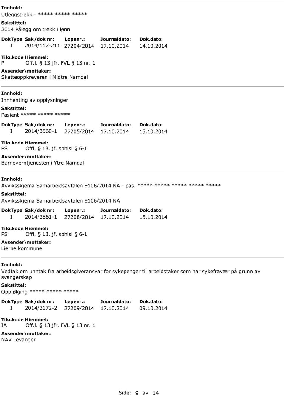 Avviksskjema Samarbeidsavtalen E106/2014 NA 2014/3561-1 27208/2014 Lierne kommune Vedtak om unntak fra arbeidsgiveransvar for