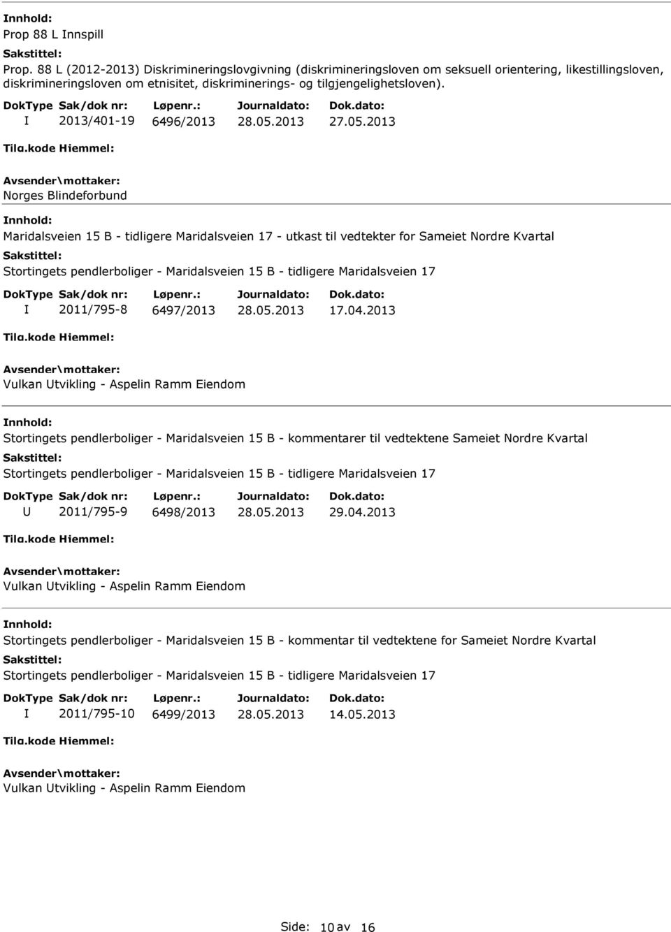 2013/401-19 6496/2013 Norges Blindeforbund Maridalsveien 15 B - tidligere Maridalsveien 17 - utkast til vedtekter for Sameiet Nordre Kvartal Stortingets pendlerboliger - Maridalsveien 15 B -