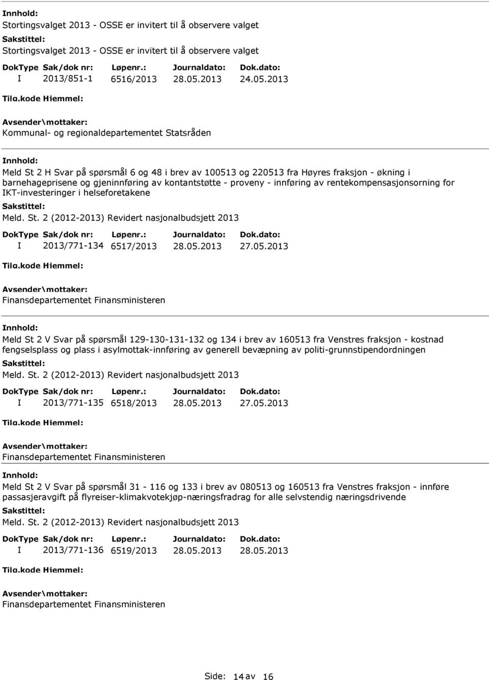 proveny - innføring av rentekompensasjonsorning for KT-investeringer i helseforetakene 2013/771-134 6517/2013 Meld St 2 V Svar på spørsmål 129-130-131-132 og 134 i brev av 160513 fra Venstres