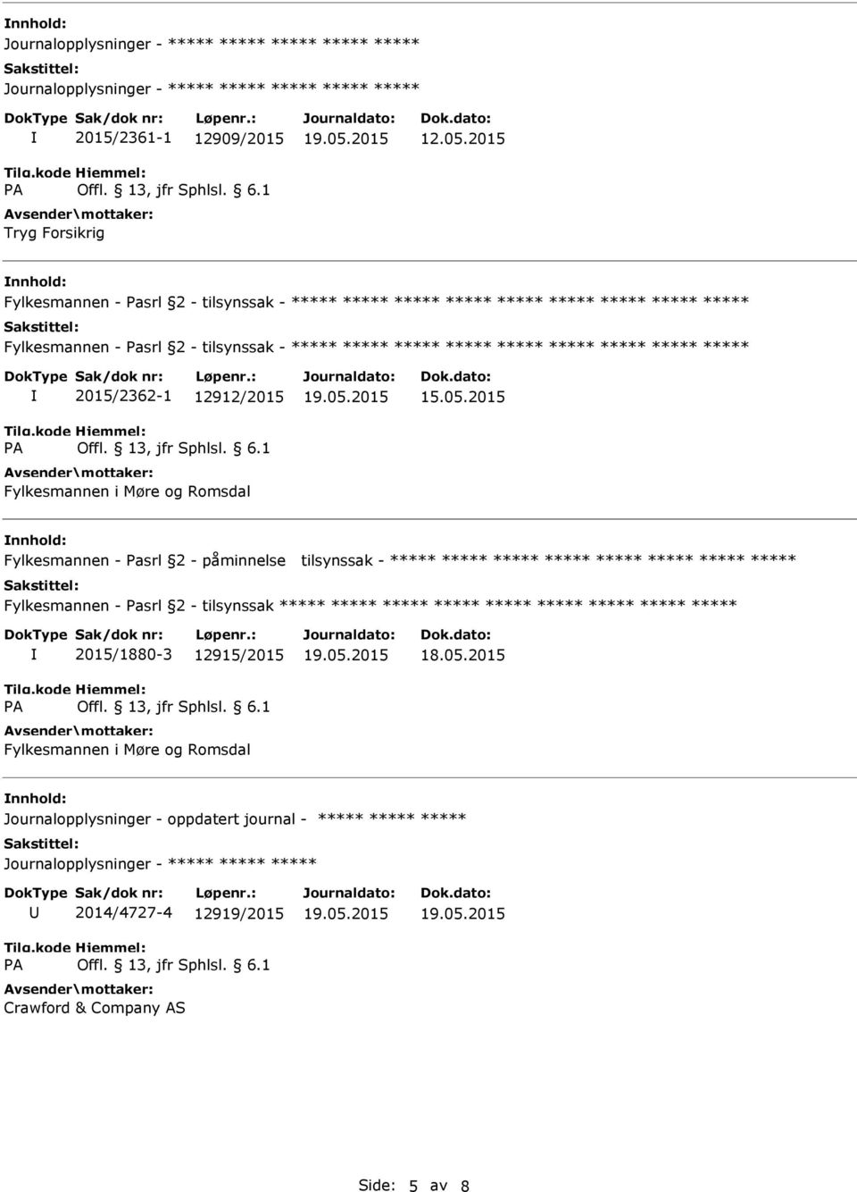 Fylkesmannen - Pasrl 2 - påminnelse tilsynssak - Fylkesmannen - Pasrl 2 - tilsynssak 2015/1880-3