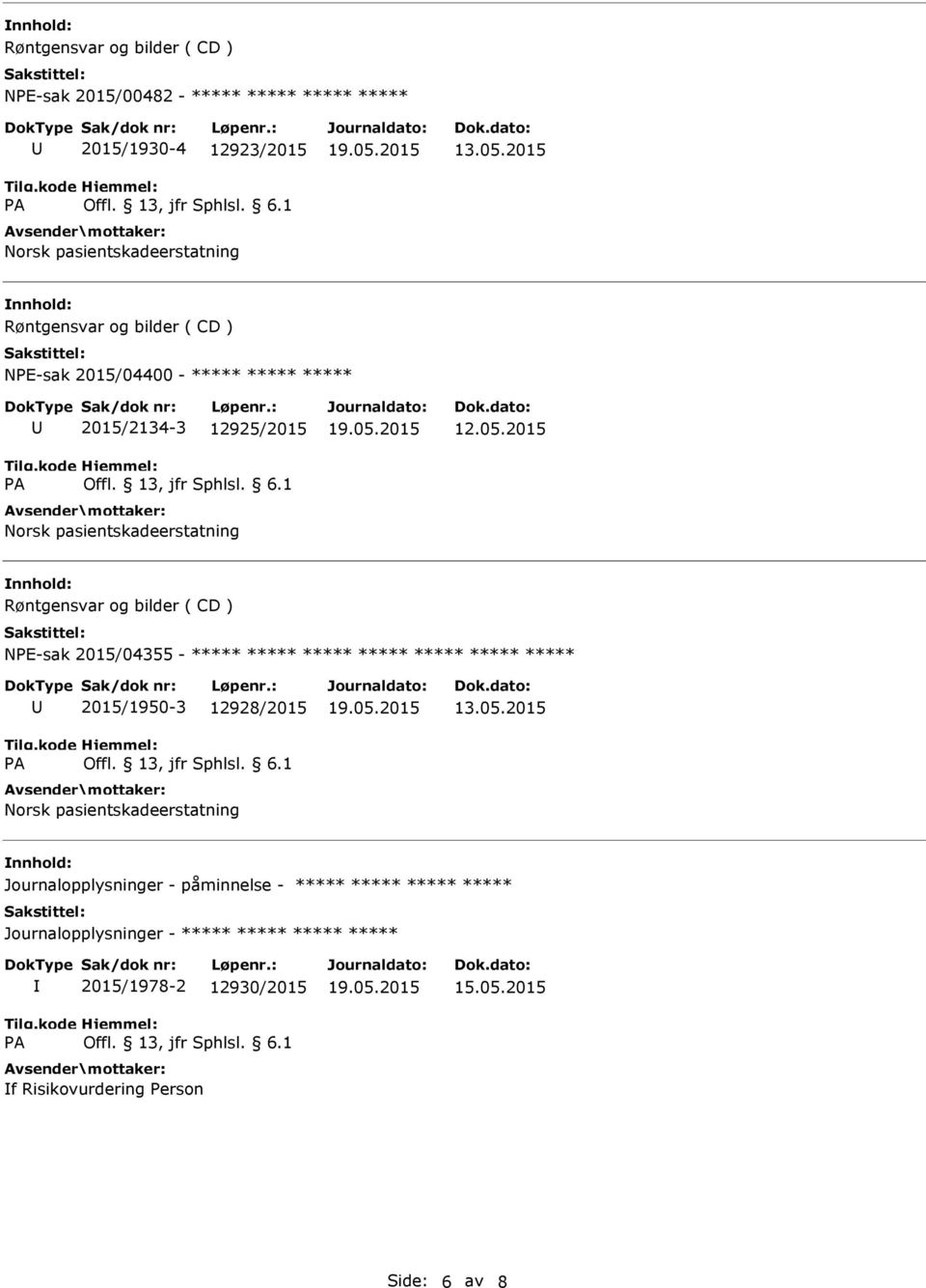 2015 Røntgensvar og bilder ( CD ) NPE-sak 2015/04355-2015/1950-3 12928/2015 13.05.