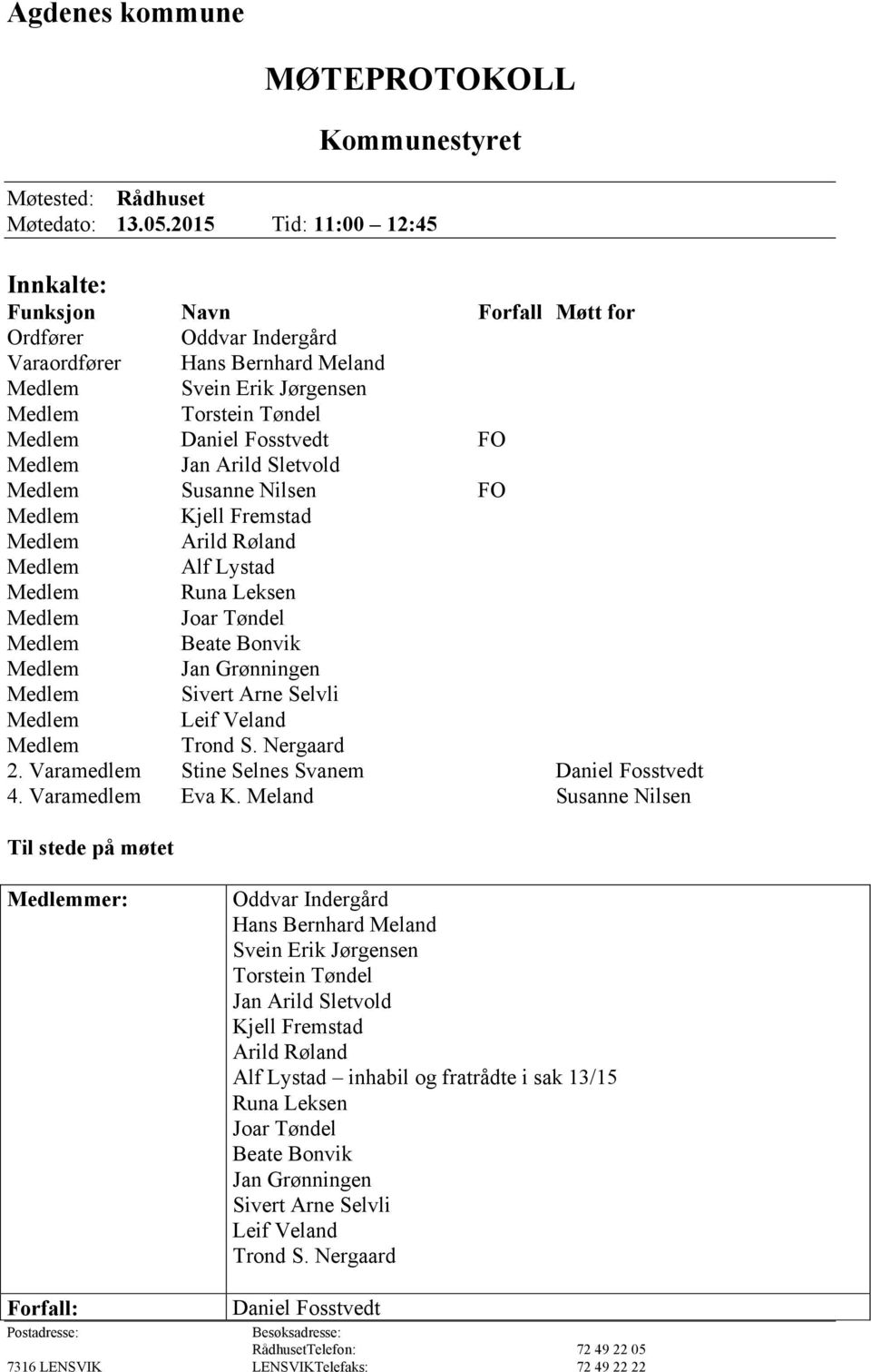 FO Medlem Jan Arild Sletvold Medlem Susanne Nilsen FO Medlem Kjell Fremstad Medlem Arild Røland Medlem Alf Lystad Medlem Runa Leksen Medlem Joar Tøndel Medlem Beate Bonvik Medlem Jan Grønningen