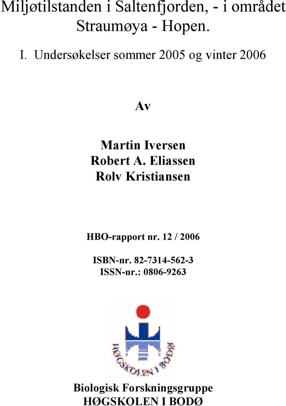 Eliassen Rolv Kristiansen HBO-rapport nr. 12 / 2006 ISBN-nr.