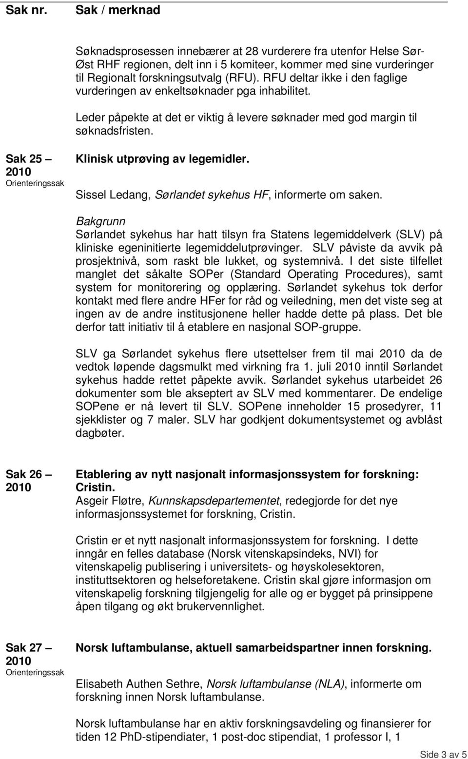 Sissel Ledang, Sørlandet sykehus HF, informerte om saken. Bakgrunn Sørlandet sykehus har hatt tilsyn fra Statens legemiddelverk (SLV) på kliniske egeninitierte legemiddelutprøvinger.