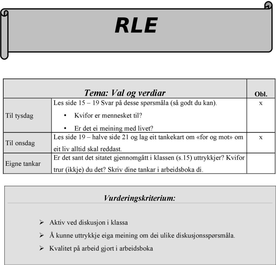 Les side 19 halve side 21 og lag eit tankekart om «for og mot» om eit liv alltid skal reddast.