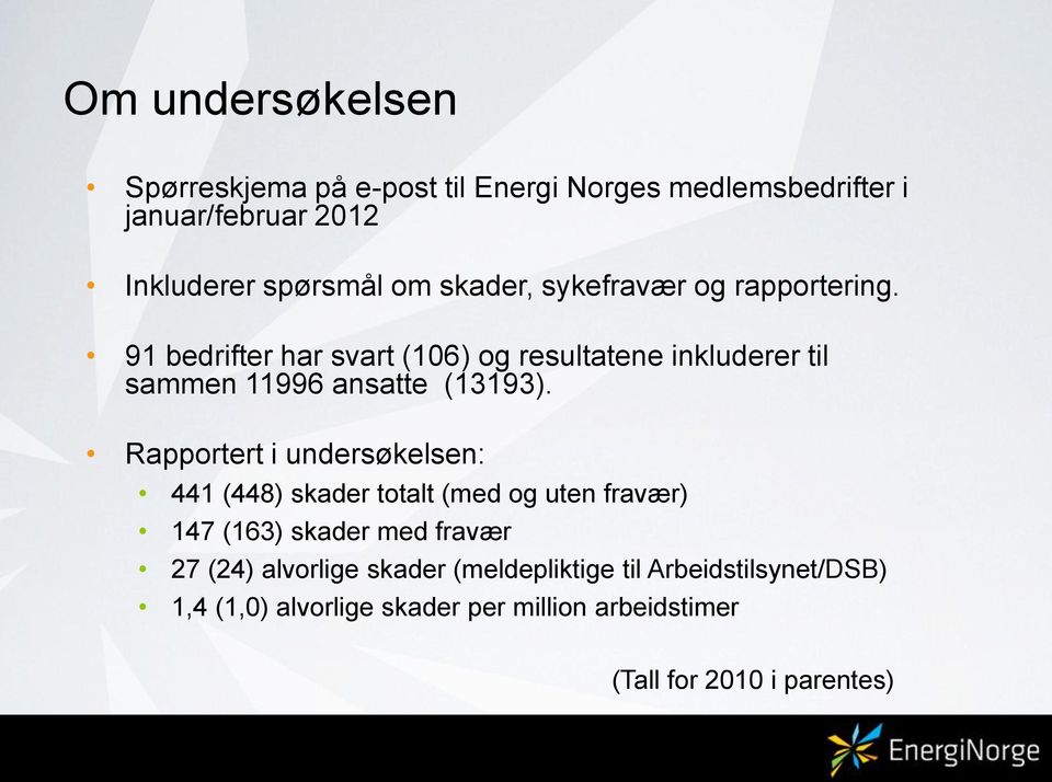 91 bedrifter har svart (106) og resultatene inkluderer til sammen 11996 ansatte (13193).