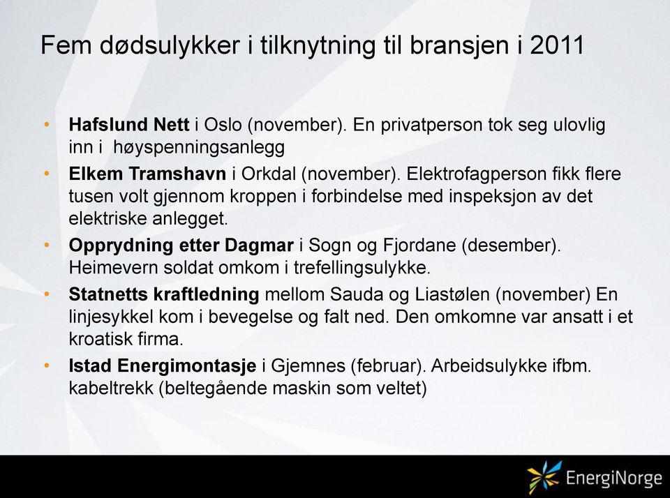 Elektrofagperson fikk flere tusen volt gjennom kroppen i forbindelse med inspeksjon av det elektriske anlegget.